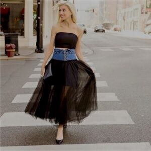 Pilcro Denim and Tulle Skirt by Anthropologie. Size 2. Very good condition.